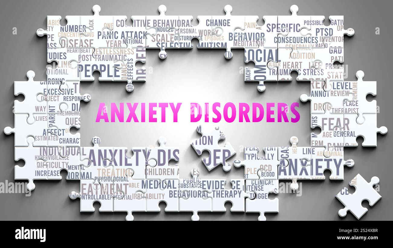 Angststörungen sind ein komplexes Thema, das mit anderen wichtigen Themen in Zusammenhang steht. Stockfoto