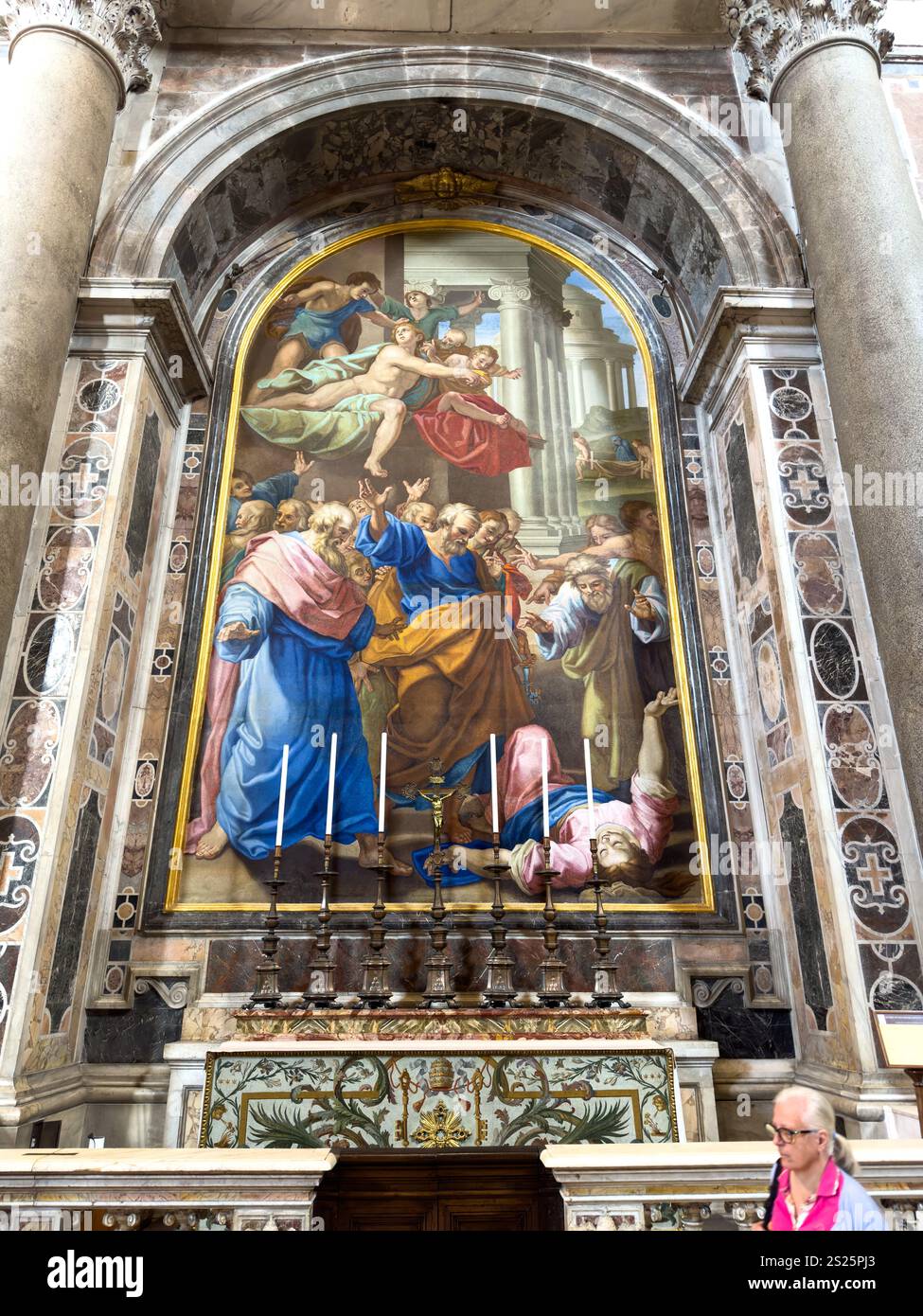 Altar des Mosaikaltars der Lie im Petersdom, Vatikanstadt, Rom, Italien. Nach dem Originalgemälde von Cristoforo Roncalli im Jahr 1604 Stockfoto