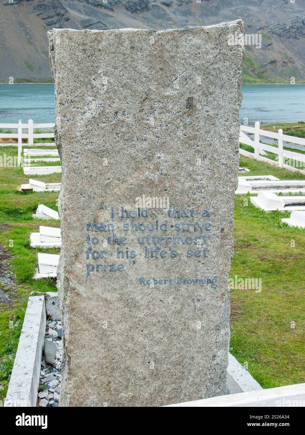 Grab von Sir Ernest Shackleton, Entdecker, auf dem Grytviken Friedhof in Südgeorgien, Antarktis Stockfoto