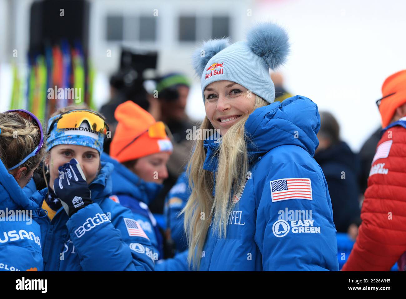 5. Januar 2025; Val Di Fiemme, Alpe di Cermis, Italien; 2025 FIS Skilanglauf World Cup Tour de Ski, 7. Tag, finaler Aufstieg, 10 km kostenlos; Lindsey Vonn (USA) nimmt an der Veranstaltung Teil Stockfoto