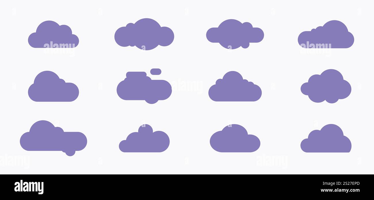Set aus Zeichentrickwolke in einer flachen Konstruktion. Cloud-Kollektion Stock Vektor