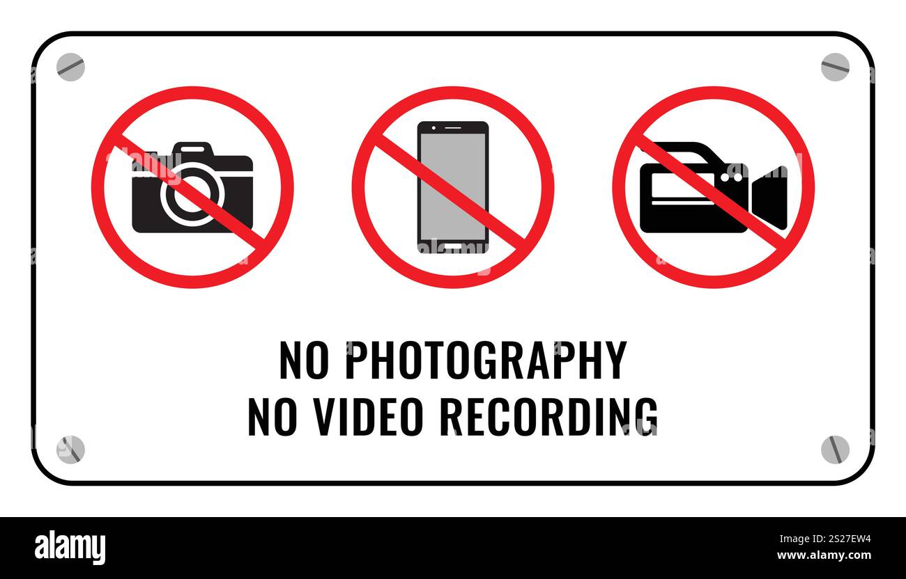 Keine Fotografie und kein Schild mit Videoaufzeichnung. Multimedia-Schild für verbotene Inhalte Stock Vektor