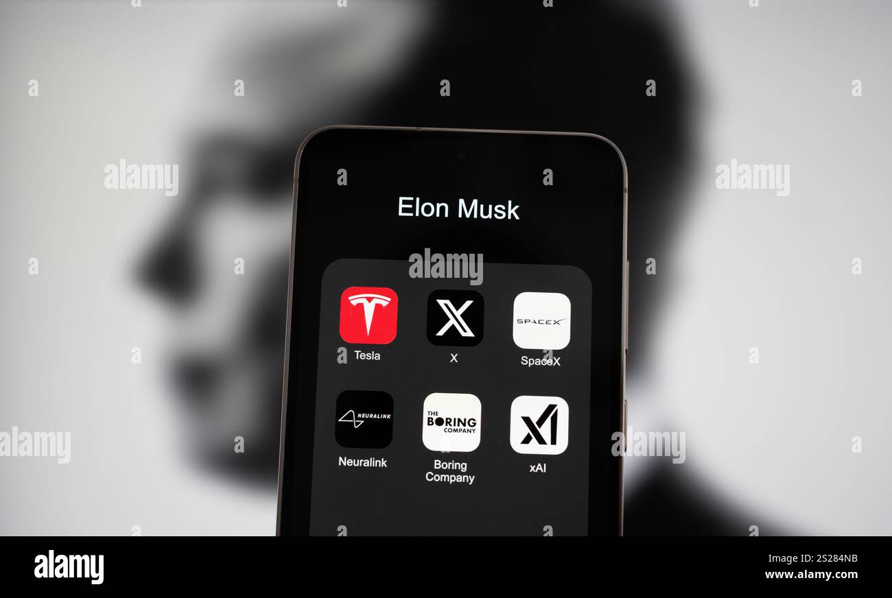 Gründer und Unternehmer Elon Musk und seine Unternehmen Stockfoto