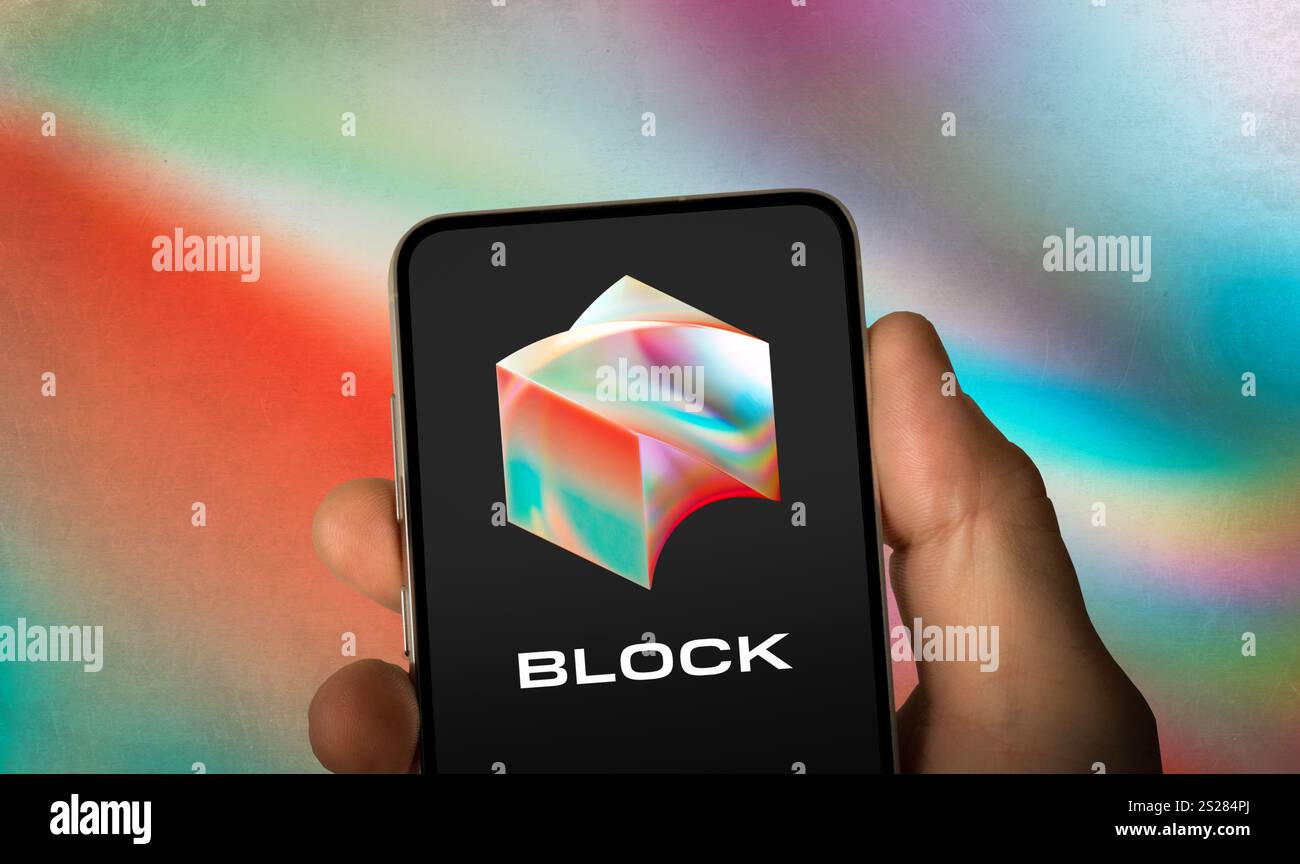 Logo eines Unternehmens für Finanztechnologie blockieren Stockfoto