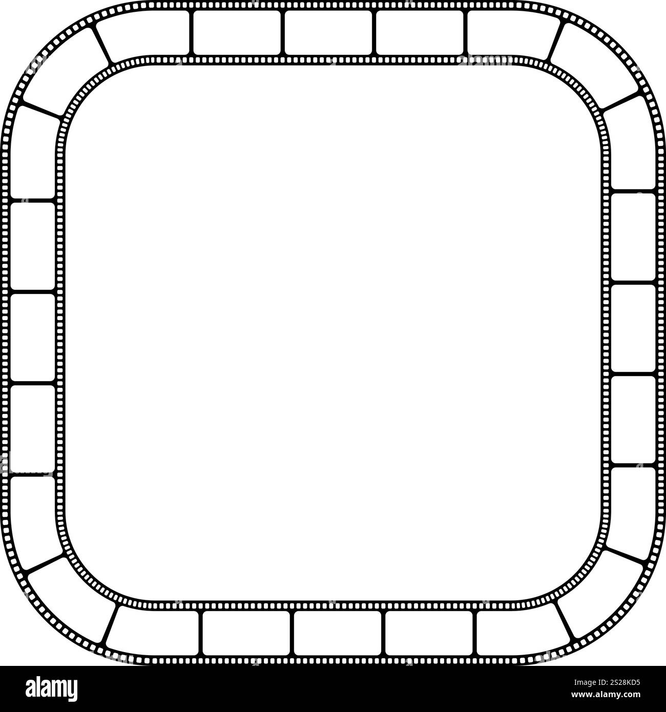 Quadratischer Rahmen mit Filmstreifenrändern. Video- oder Fotokameraband isoliert auf weißem Hintergrund. Storyboard-Layout. Vintage-Rahmen für Fotocollage. Vektorgrafik. Stock Vektor