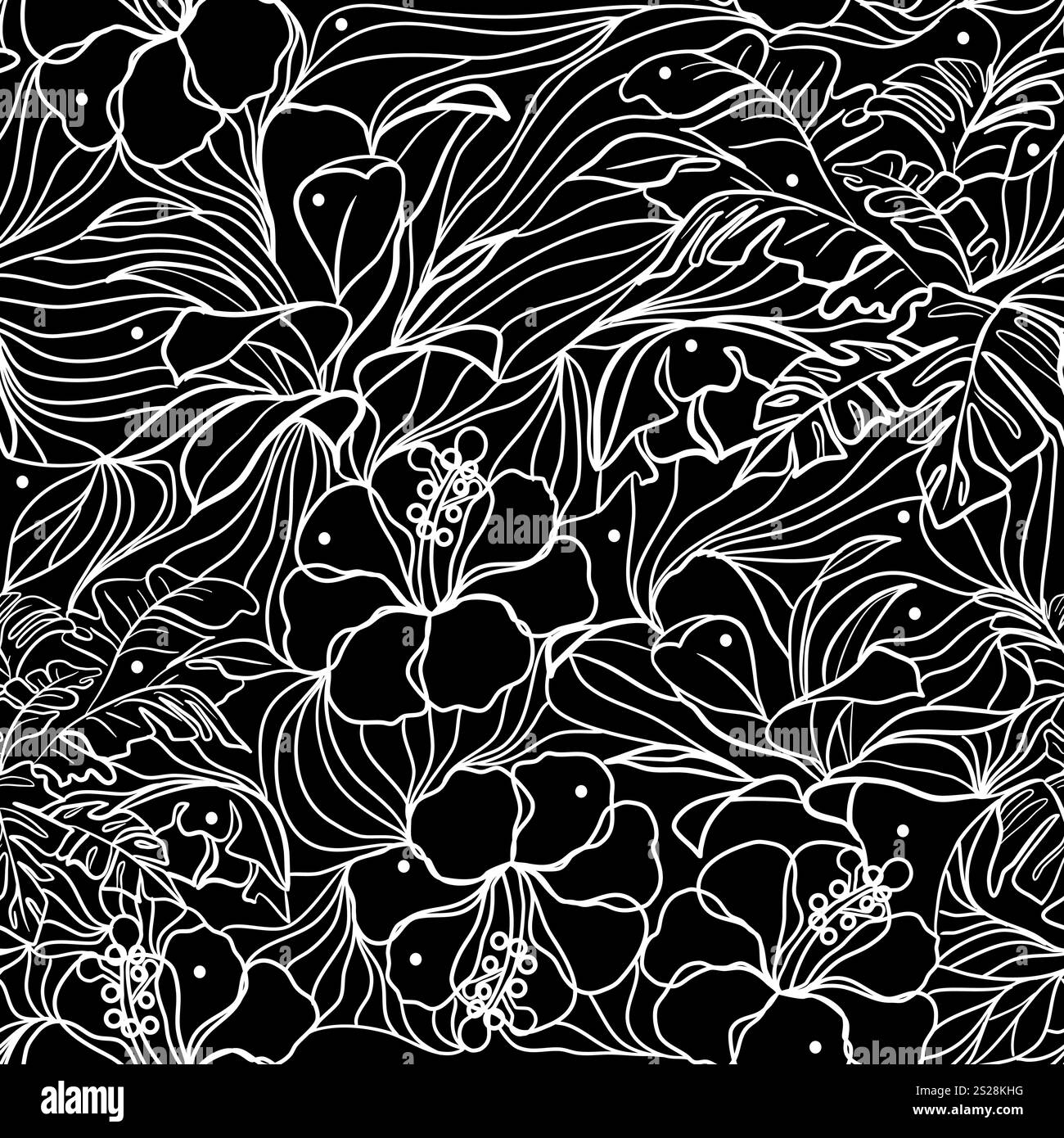 Nahtloses Blumenmuster mit Hibiskusblüten in geschnürter Stil Vektor-Illustration Stock Vektor