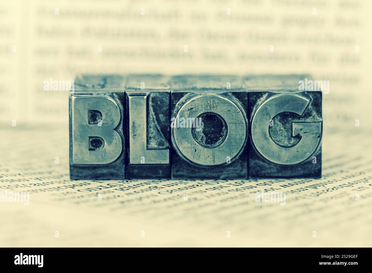 Das Wort Blog in Hauptbuchstaben geschrieben. Symbolfoto für Bloggen Austria Stockfoto