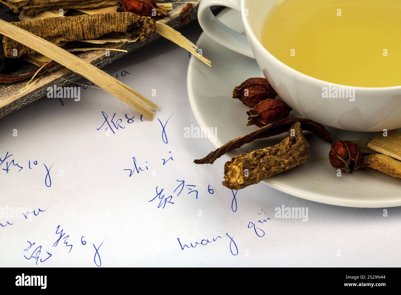 Zutaten für einen Tee in der traditionellen chinesischen Medizin. Heilung von Krankheiten durch alternative Methoden. Österreich Stockfoto