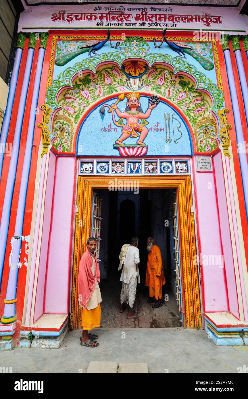 Shri Bade Hanuman Ji Tempel in Ayodhya, Uttar Pradesh, Indien. Stockfoto