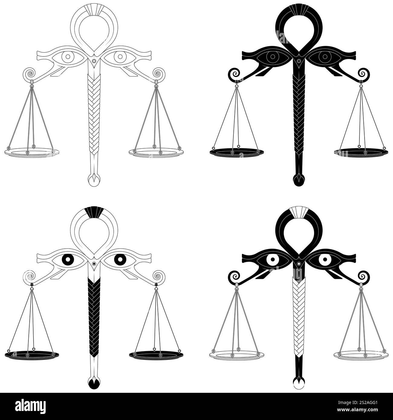 Die altägyptischen Skalen des Osiris-Gerichts. Ägyptische Skalen mit Horusaugen Stock Vektor