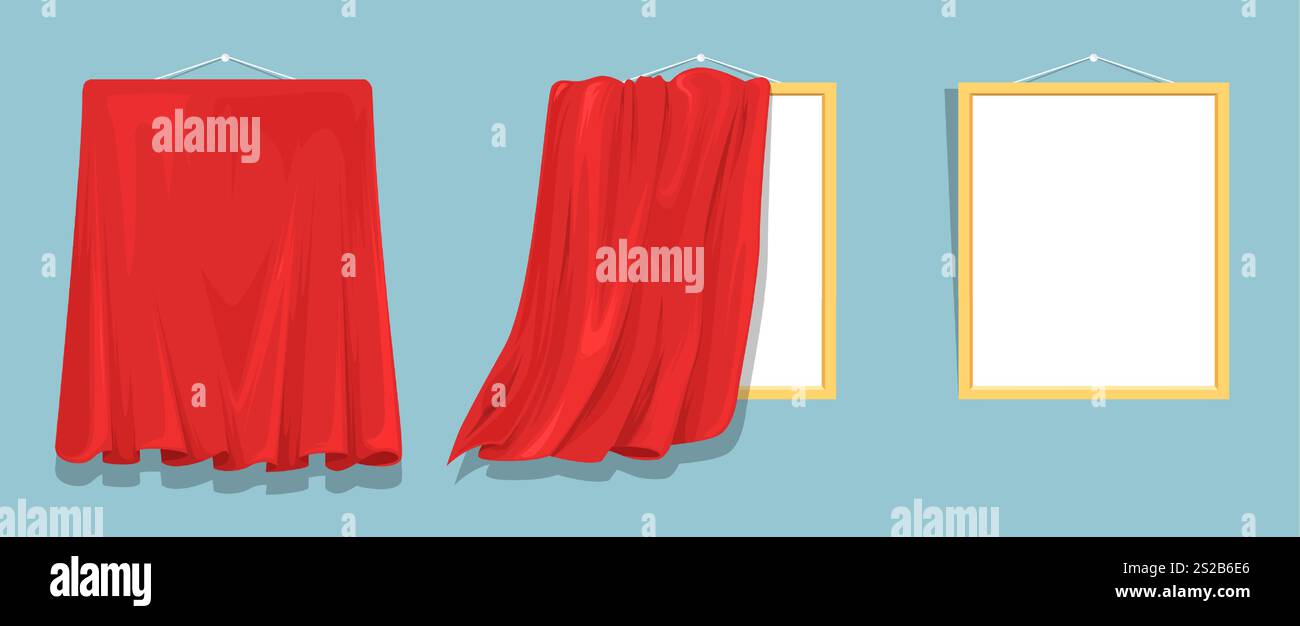 Leere Leinwand mit roten Vorhängen aus Seide aus Satin Stock Vektor