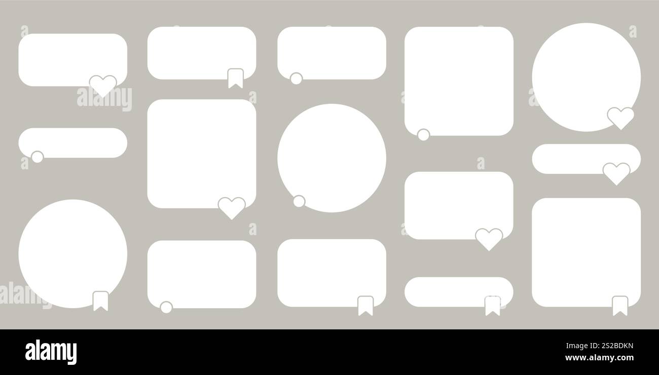 Vorlagen für Kundenberichte, Formvektor für soziale Medien mit Sprechblasen, Sternen und Symbolen für Benutzerfeedback. Zur Freigabe von Überprüfungen. Stock Vektor