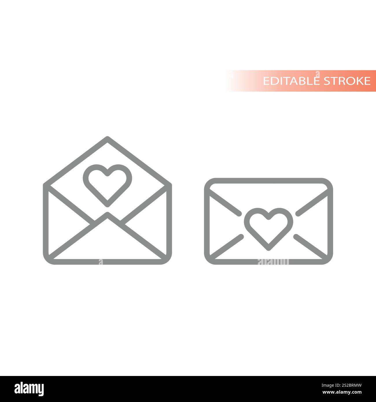 Zeilenvektor für Online-Dating-Nachrichten. Liebesbrief, Umschlag mit Herzsymbol. Stock Vektor