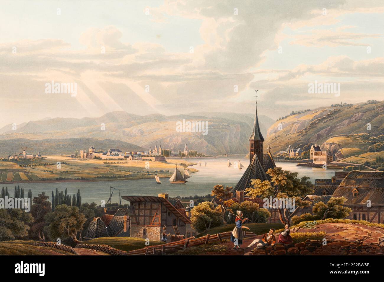 Blick auf Andernach, Rheinstadt im Landkreis Mayen-Koblenz in Nordrhein-Pfalz, Ansicht um 1830, digital restaurierte Nachbildung eines Originals aus dem 19. Jahrhundert von Johann Ludwig Bleuler (12.02.1792 - 28.03.1850), Schweizer Zeichner und Maler, Blick auf Andernach, Stadt am Rhein im Landkreis Mayen-Koblenz im nördlichen Rheinland-Pfalz, Deutschland, Ansicht um 1830, digital restaurierte restaurierte reproduktion einer Vorlage aus dem 19. Jahrhundert von Johann Ludwig Bleuler (12.02.1792 - 28.03.1850), Schweizer Zeichner und Maler Stockfoto