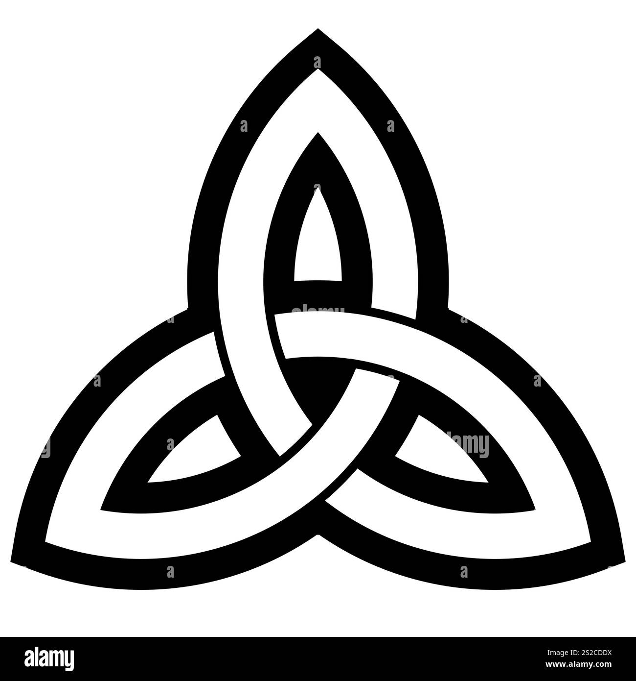 Triquetra Ornament - Schwarz-weiß-Vektor-Illustration der mittelalterlichen Rune, Dreiecksknoten Dreiecksfigur bestehend aus drei verschachtelten Bögen Stock Vektor