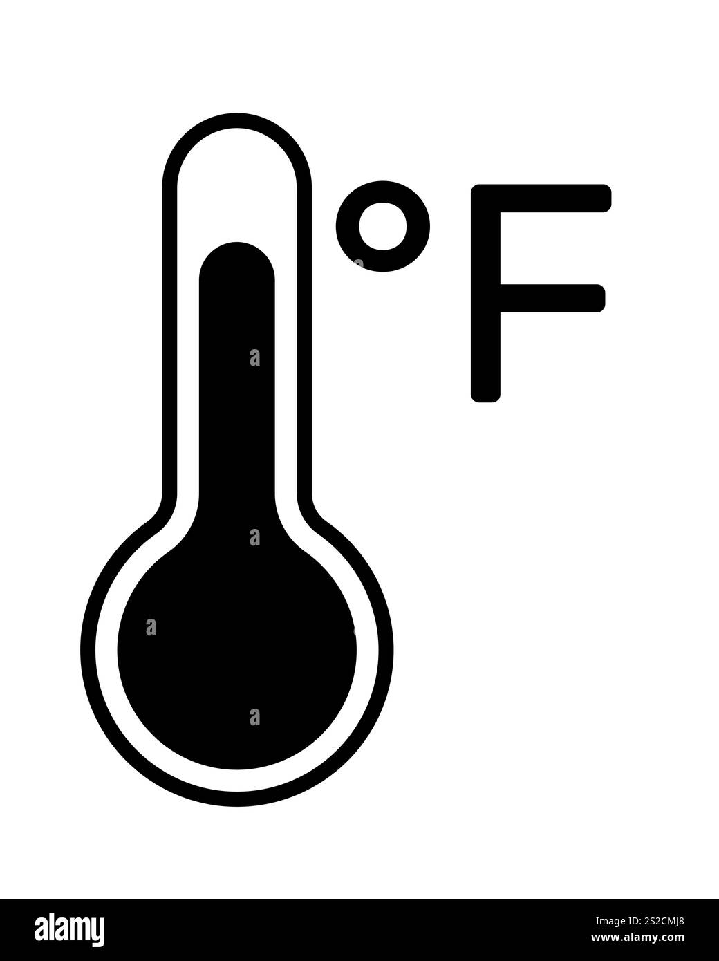 Thermometer-Symbol Temperatursymbol, schwarz-weiße Vektorgrafik eines Geräts, das die Temperatur mit Grad Fahrenheit misst Stock Vektor