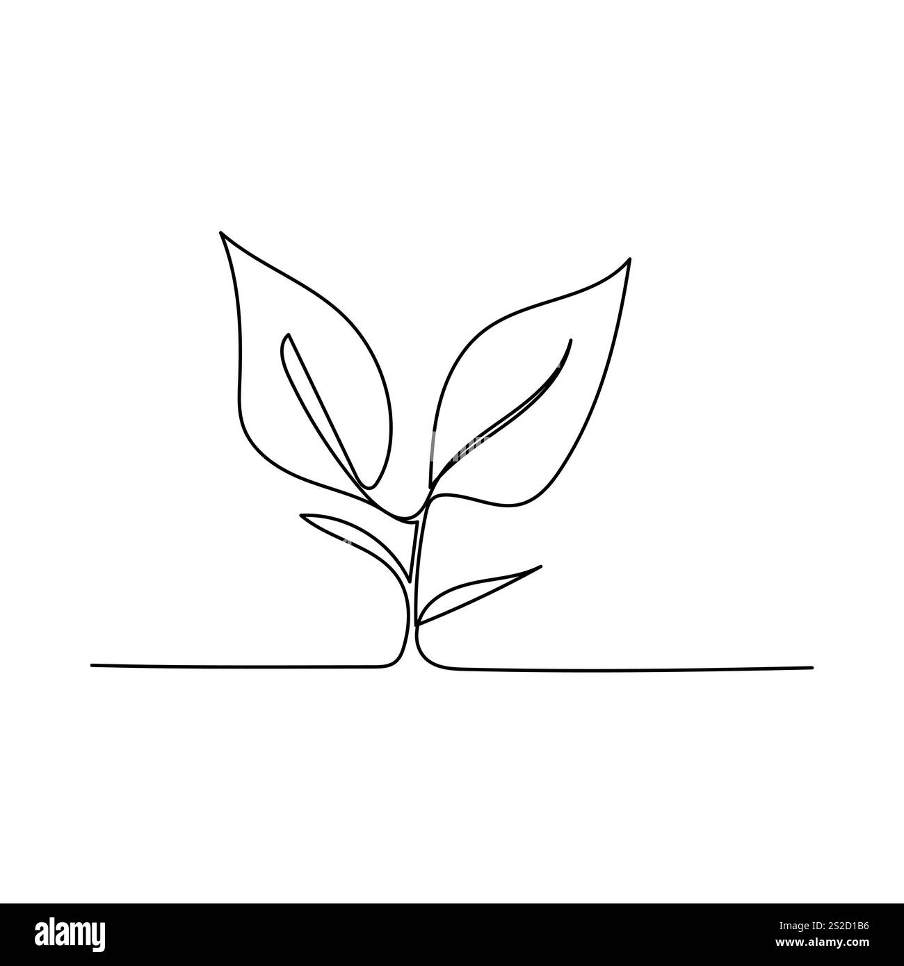 Durchgehende eine Linie Pflanzenwachstum Baum Umrissvektor Kunst Illustration, Stock Vektor