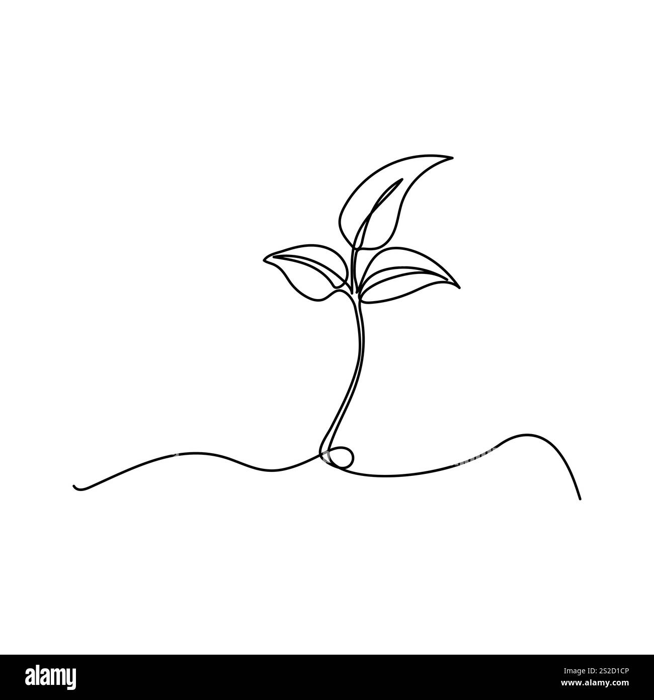 Durchgehende eine Linie Pflanzenwachstum Baum Umrissvektor Kunst Illustration, Stock Vektor