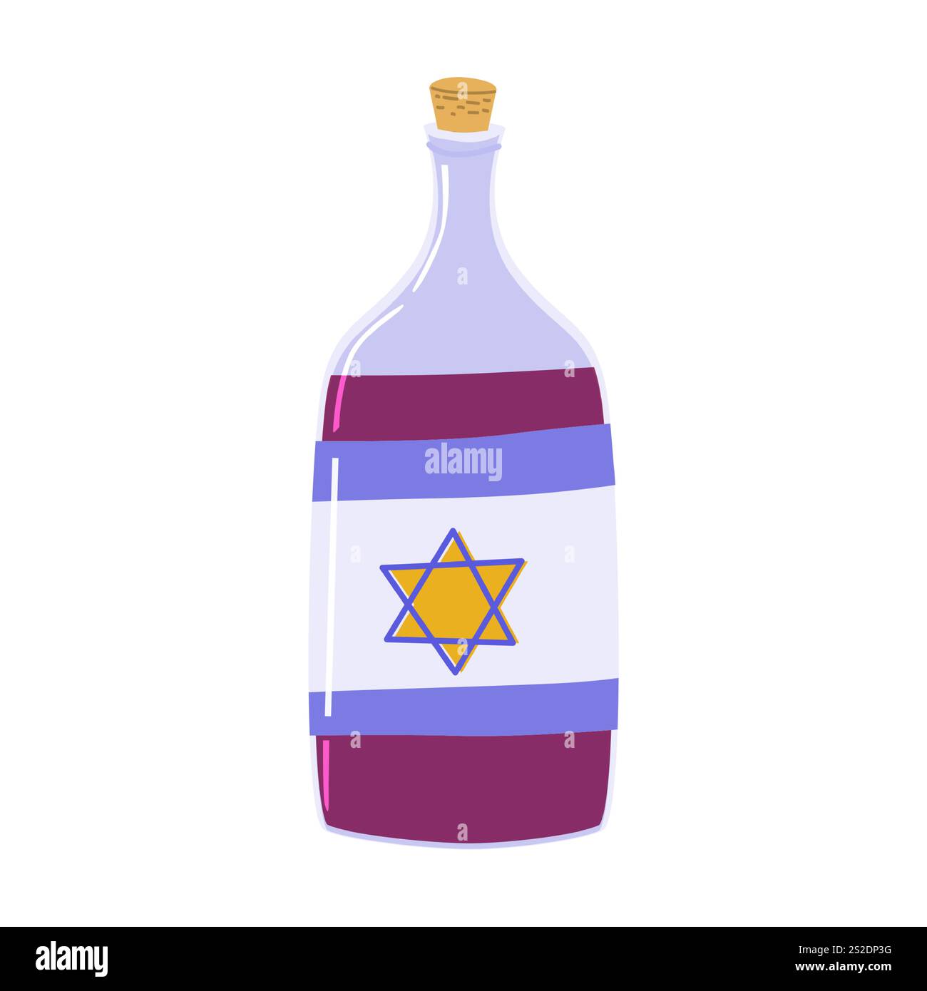 Illustrierte Weinflasche mit davidstern, die jüdische Traditionen symbolisieren. Stock Vektor