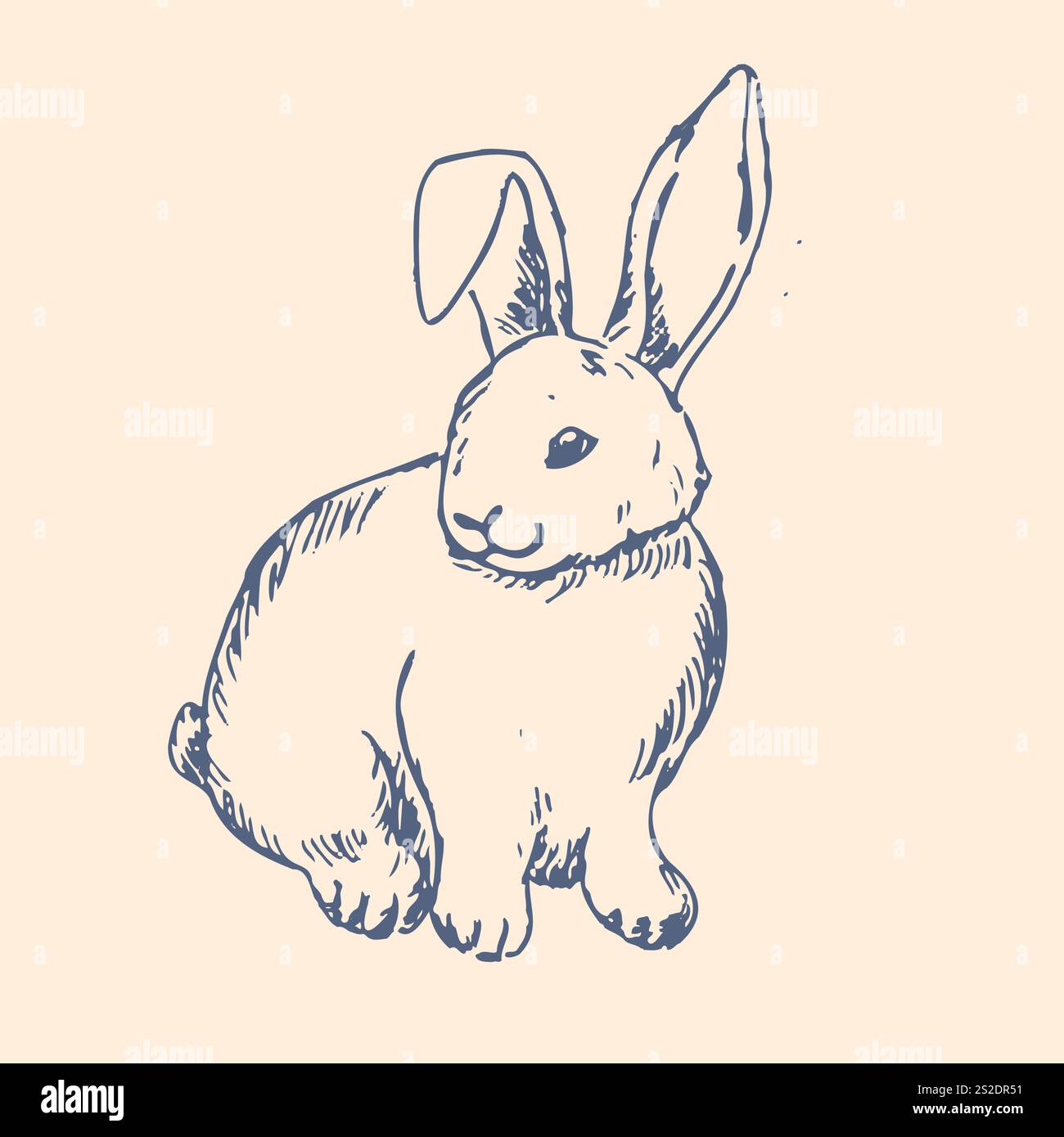 Hase mit grafischer Hase für Happy easter. Handgezeichnete Umrissskizze des Hasen. Die Bleistiftzeichnung des Kaninchens. Stock Vektor