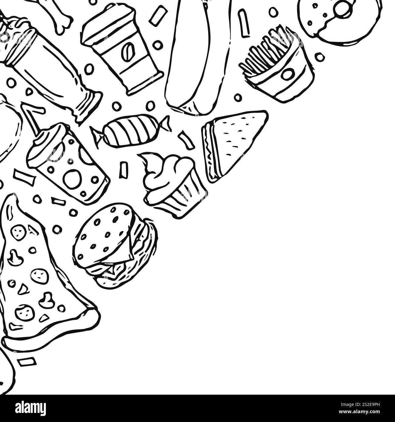 Fastfood-Rahmen. Doodle Fast Food Hintergrund Stockfoto
