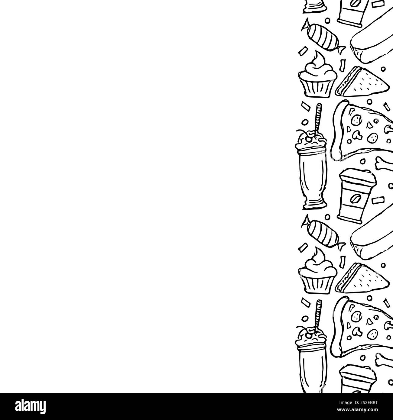 Fastfood-Rahmen. Doodle Fast Food Hintergrund Stockfoto