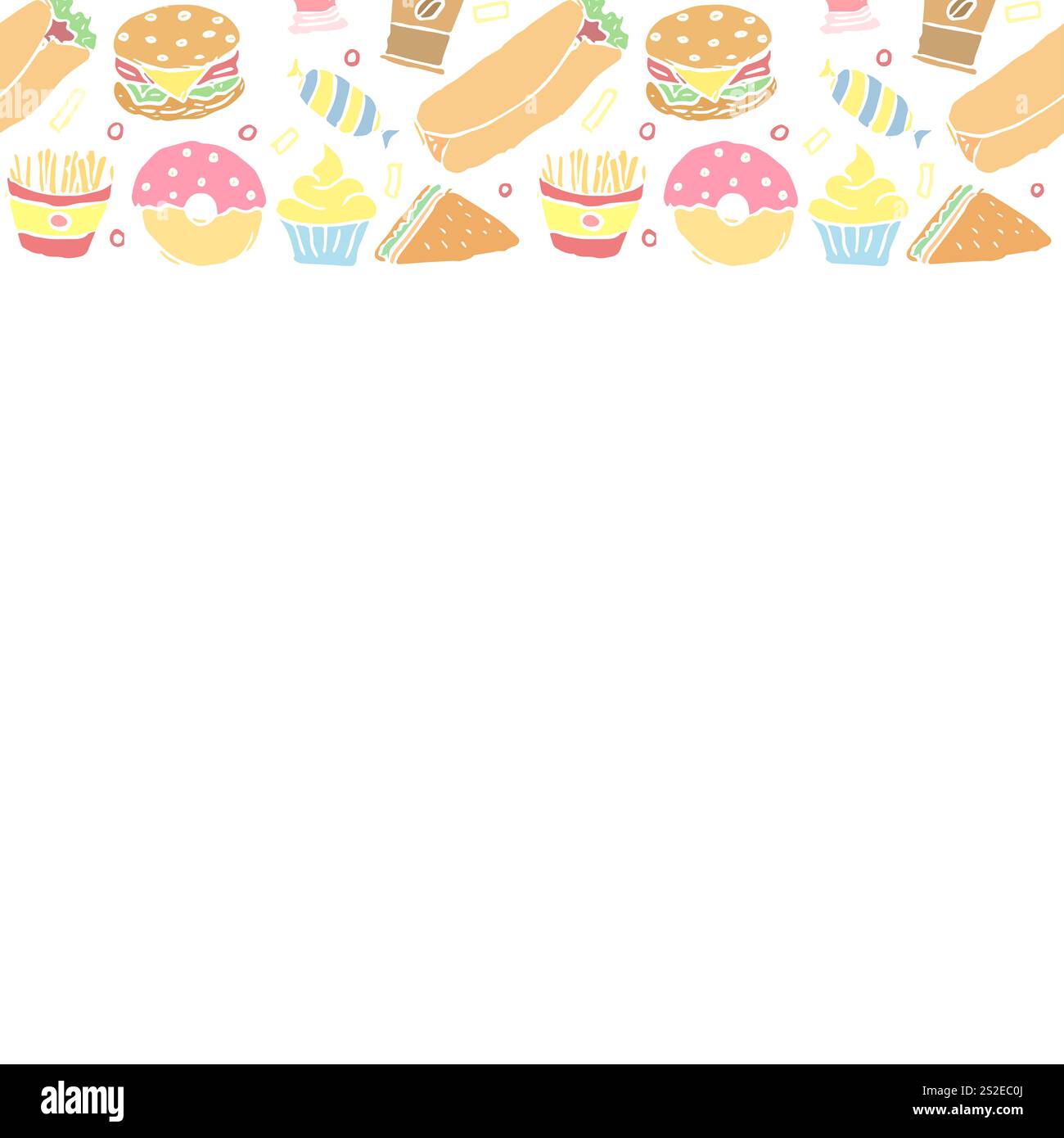 Fastfood-Rahmen. Doodle Fast Food Hintergrund Stockfoto