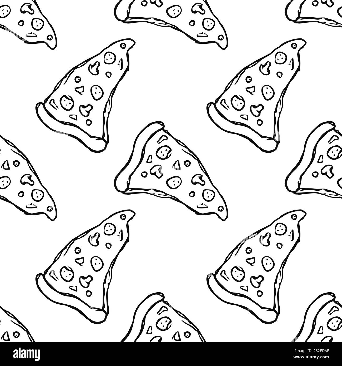 Nahtloses Pizzamuster. Hintergrund für Kritzelpizza. Fastfood-Muster Stockfoto