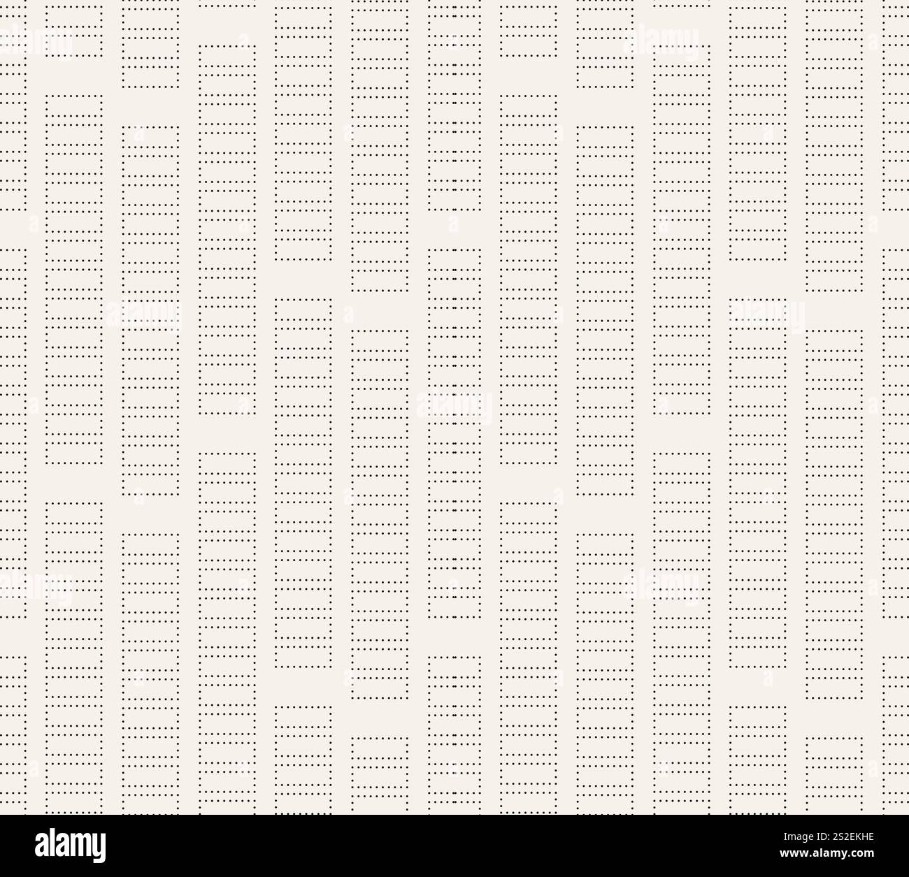 Abstrakte vertikale Spalten mit schwarzen gepunkteten Linien, Rechtecken, geometrischem nahtlosem Muster. Stock Vektor