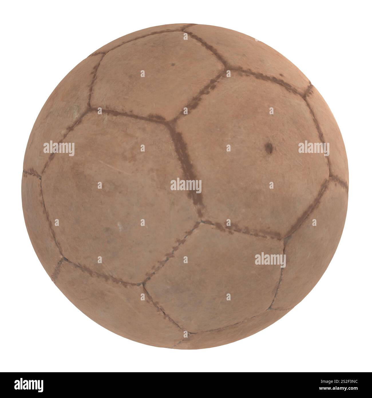 Ein brauner Fußball mit sechseckigem Muster, perfekt für Outdoor-Sport und Spaß. Stockfoto