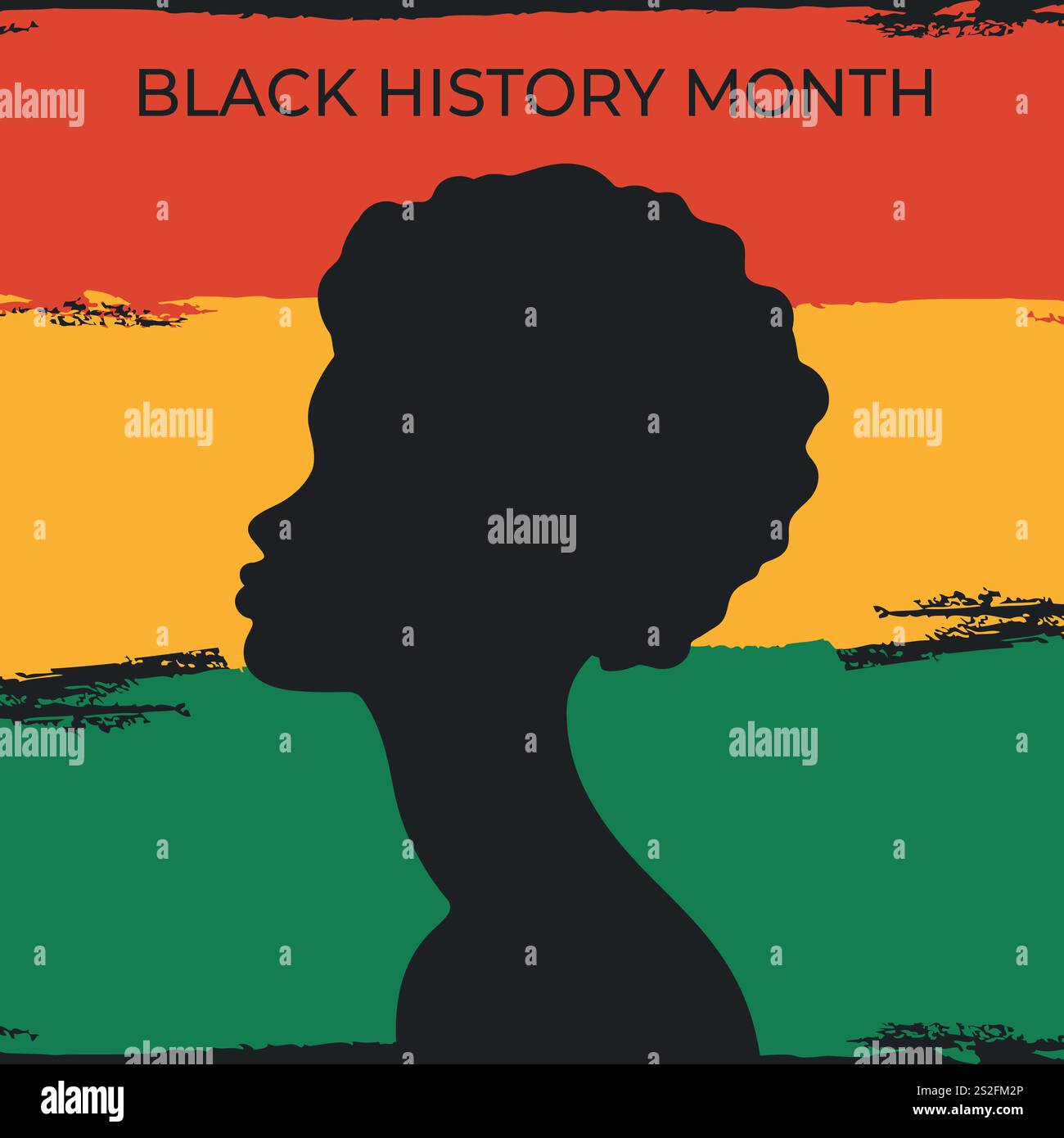 Afrikanische Frau Profil Silhouette auf rot, gelb, grün gemalt Hintergrund. Black History Month feiern. Vektorabbildung Stock Vektor