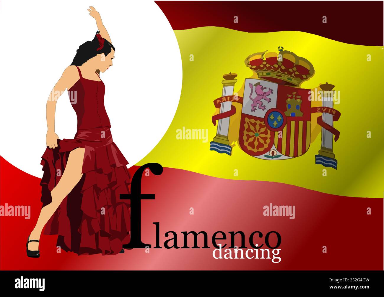 Schöne junge Frau, die Flamenco tanzt. Vektor-3d-Illustration Stock Vektor