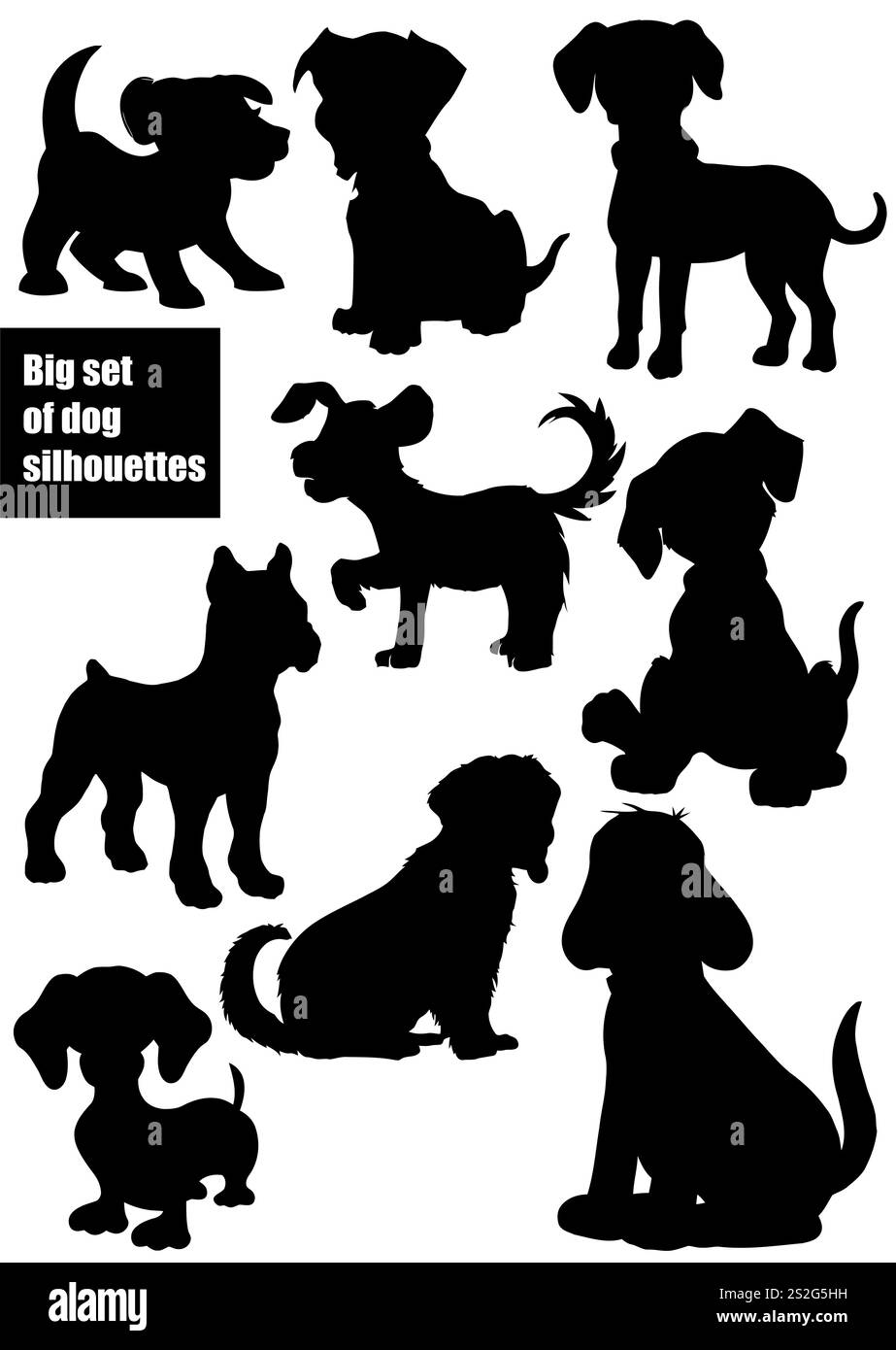Schwarz-Weiß-Silhouetten für Hunde. Vektorgrafik Stock Vektor