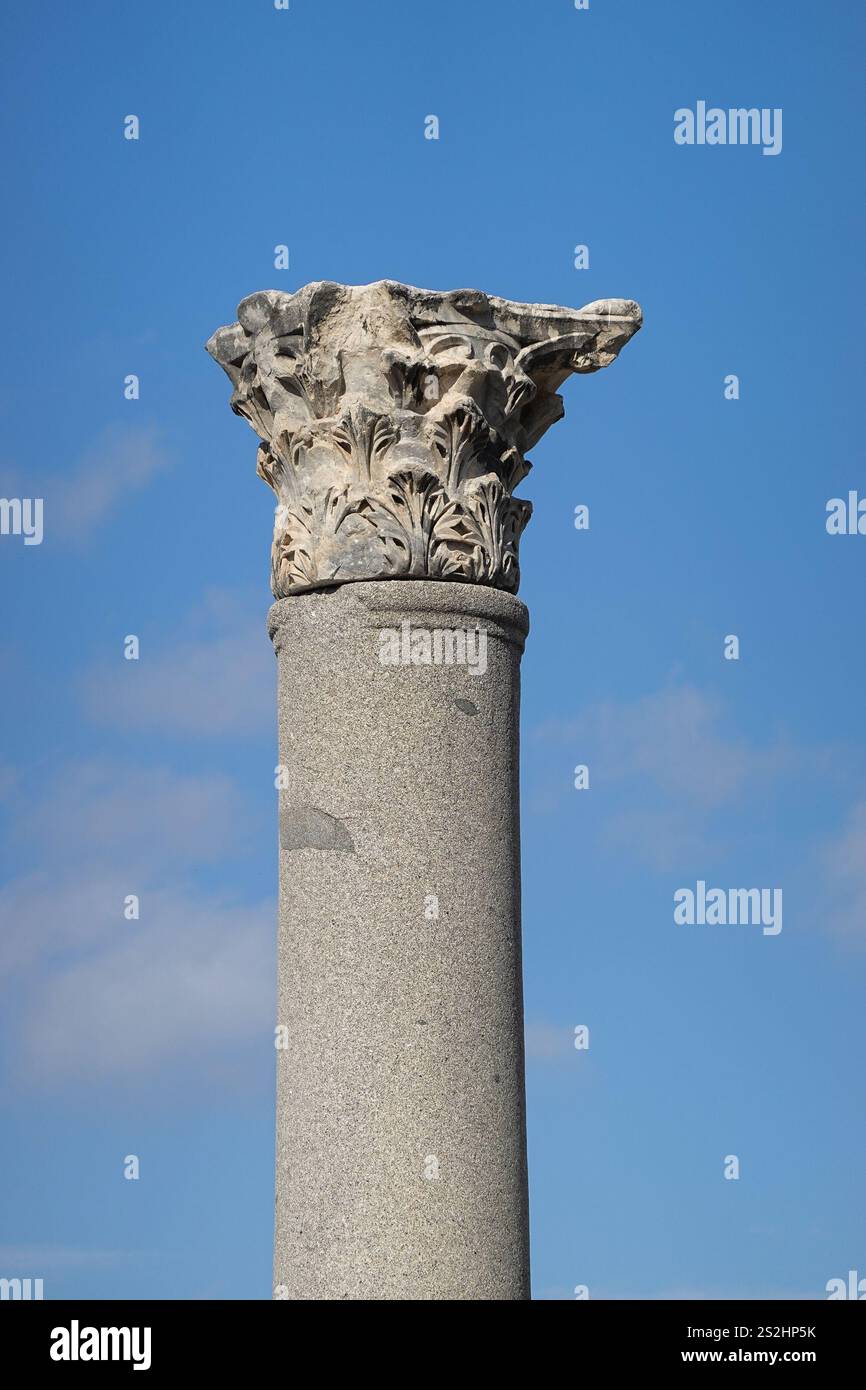 Detail der Dekoration auf Säulen in Side, Antalya, Türkei Stockfoto