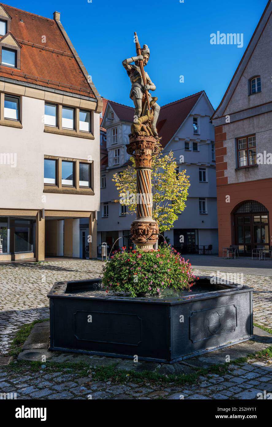 Der Georgsbrunnen in der historischen Altstadt von Ulm Stockfoto