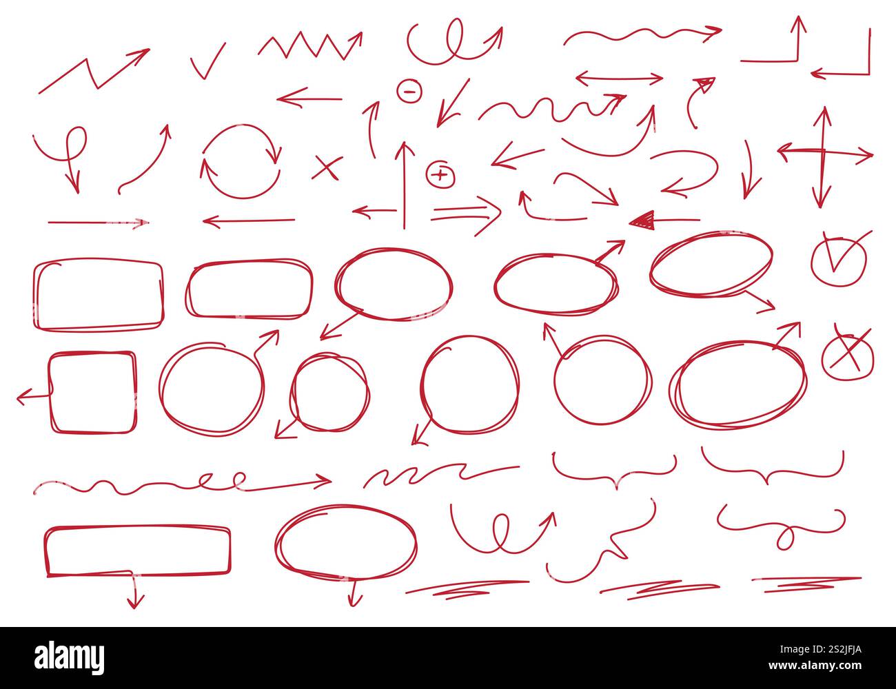 Handgezeichnete Vektorpfeile gesetzt. Handgezeichnete Kritzelpfeile. Stock Vektor