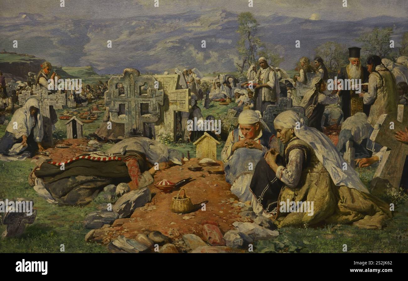 Ivan Mrkvicka (1856-1938). Bulgarischer Maler tschechischer Abstammung. All Soul's Day, 1899. Öl auf Leinwand. Details. National Gallery. Sofia, Bulgarien. Stockfoto