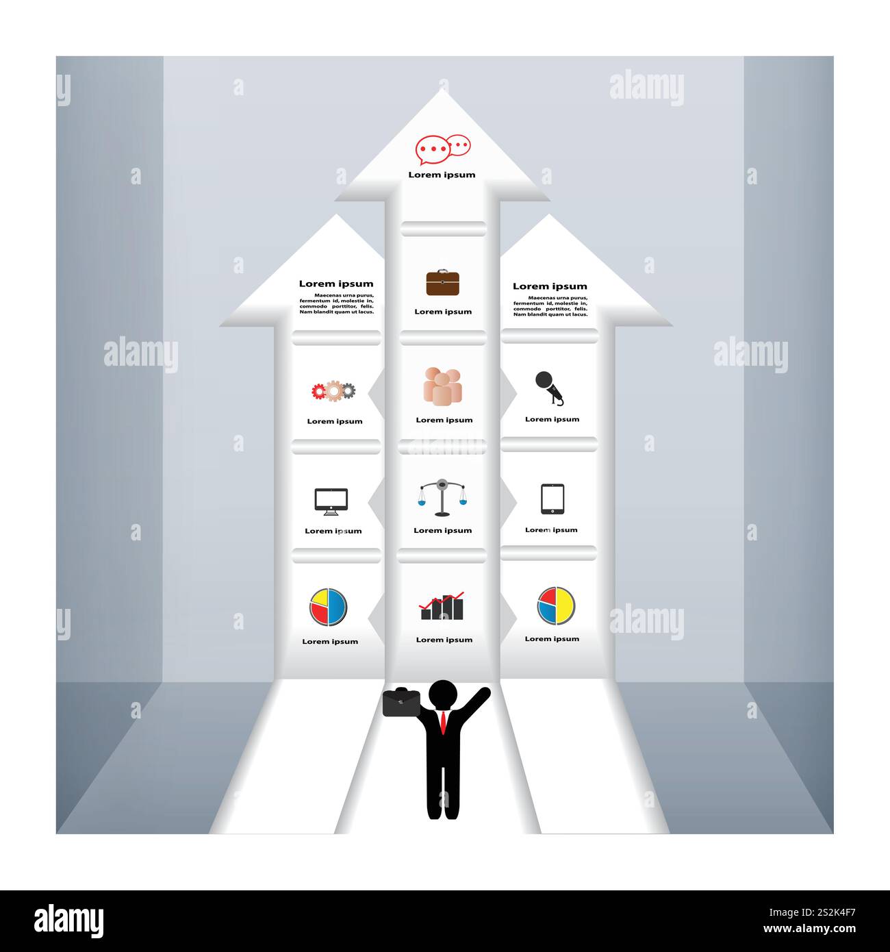 Infografik-Vorlage mit Pfeilen für Geschäftsleute und Wachstum. Stock Vektor
