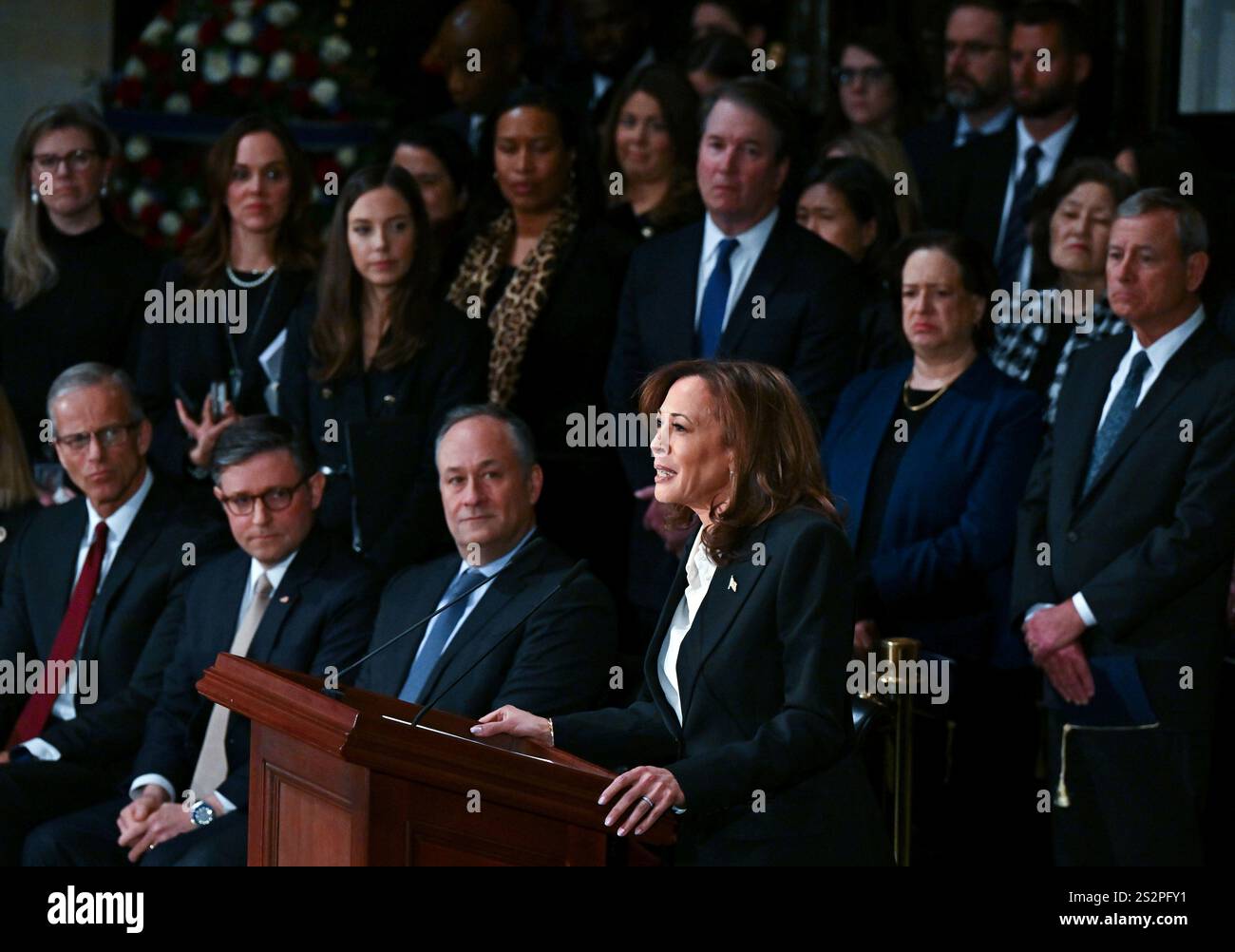 Vice President Kamala Harris delivers a eulogy for former President