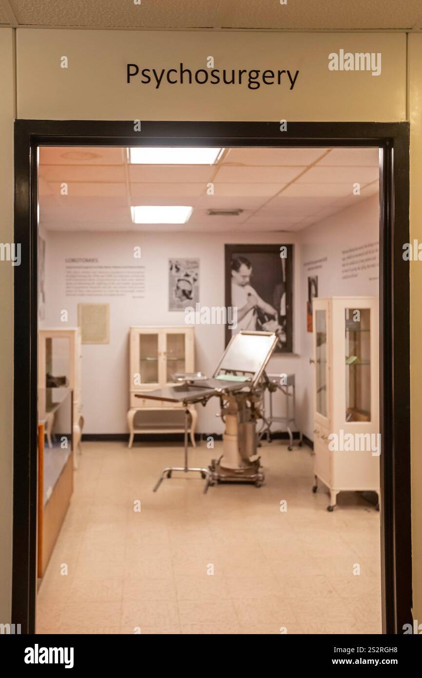 St. Joseph, Missouri - Eine psychochirurgische Ausstellung im Glore Psychiatric Museum. Das Museum dokumentiert die Behandlung psychisch Kranker im ehemaligen S Stockfoto
