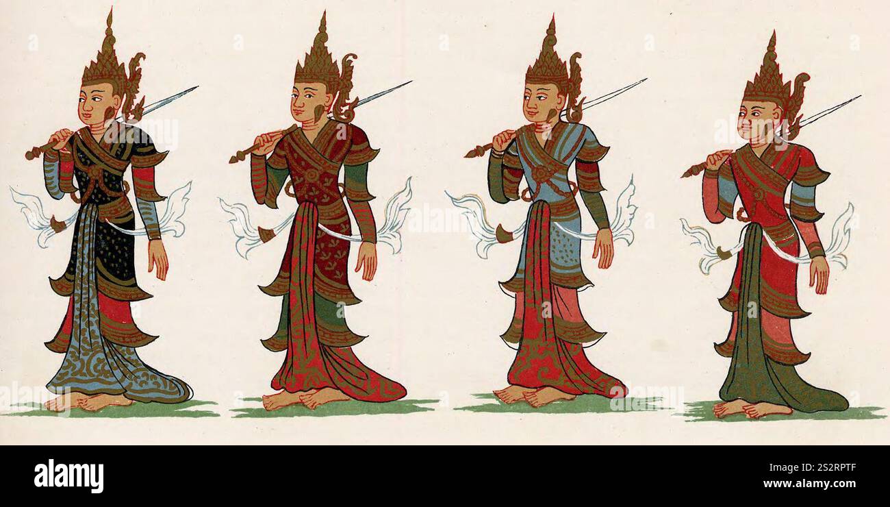 Vier Wächterkönige in burmesischer Kunst (ohne Bildunterschrift). Stockfoto