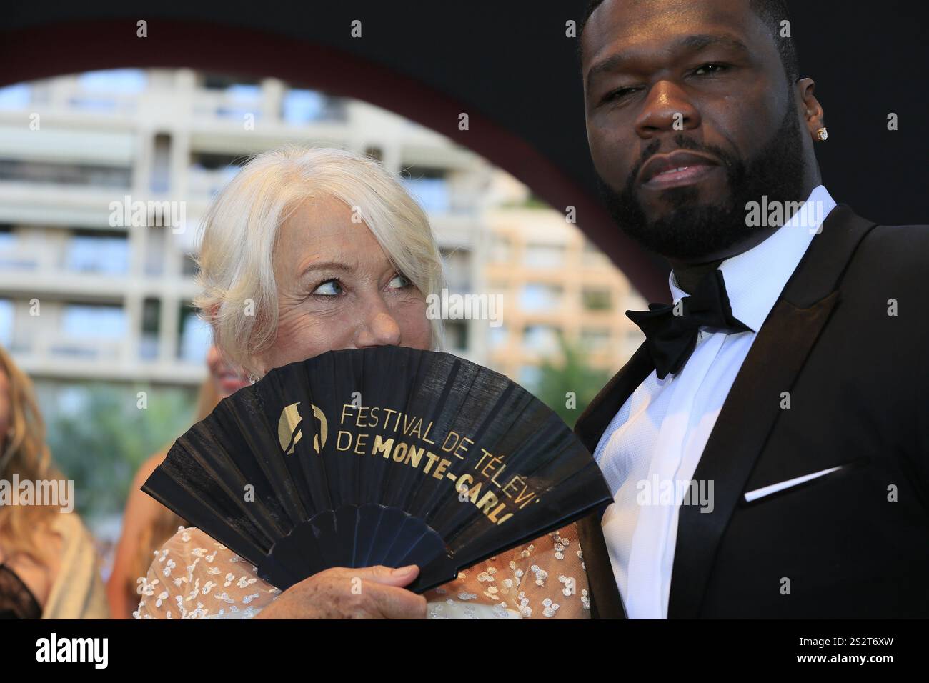 Dame Helen Mirren und 50 Cent Curtis Jackson, Nymphes d'Or Award Ceremony, 57. Festival de Television de Monte-Carlo, TV Festival Monte-Carlo, Princi Stockfoto
