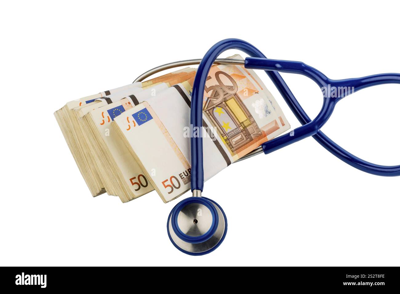 Stethoskop und Euro-Banknoten, symbolisches Foto für die währungsunion, Stabilität und Risiken für den Euro Österreich Stockfoto