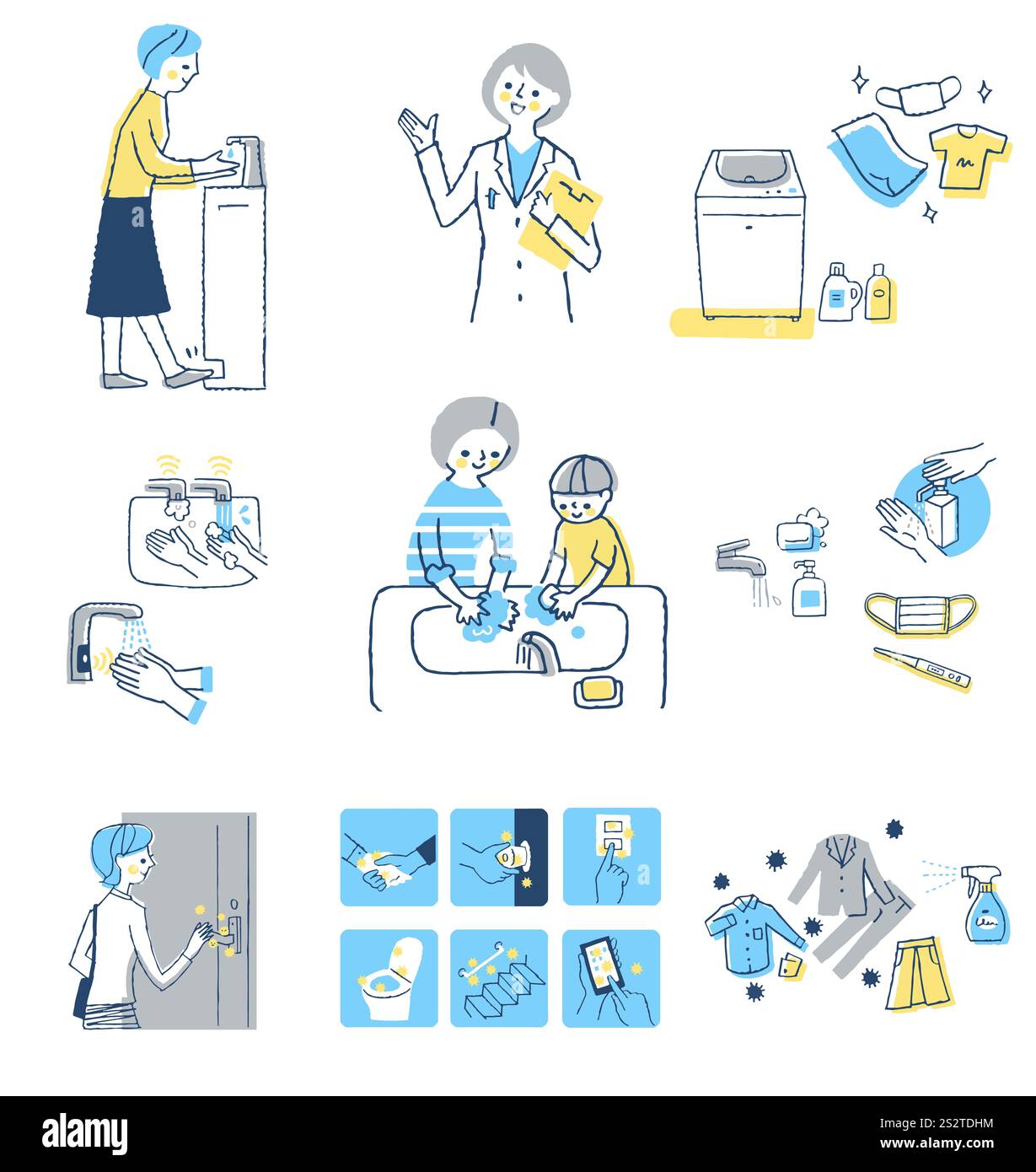 Infektionspräventionsmaßnahmen Sanitärbildsatz Stockfoto