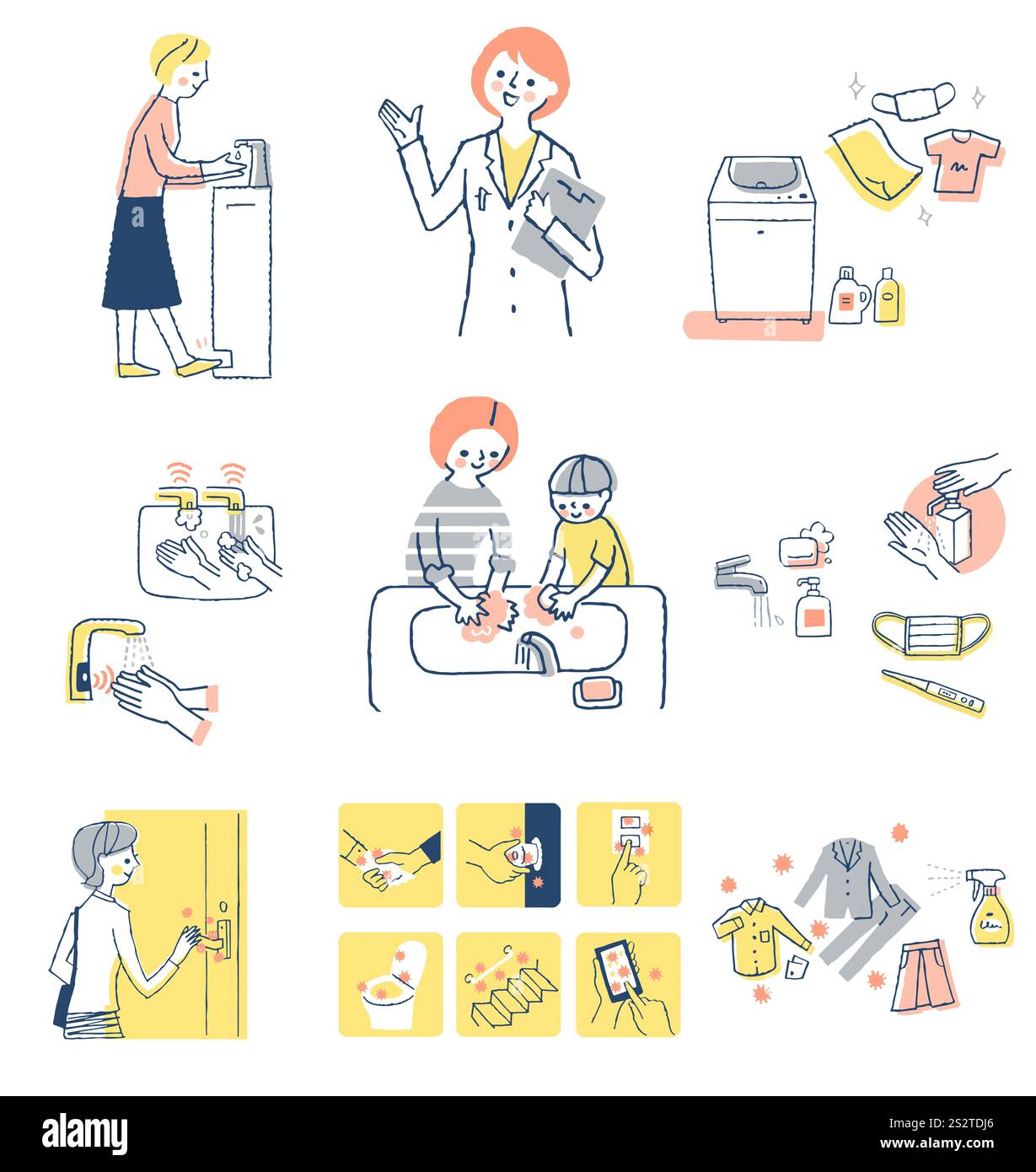 Infektionspräventionsmaßnahmen Sanitärbildsatz Stockfoto