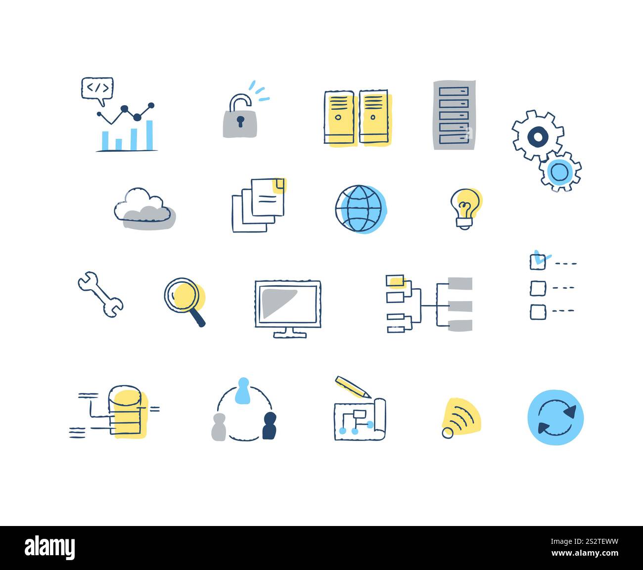 Symbolsätze für Programmierung, IT-Systeme und Web-Images Stockfoto