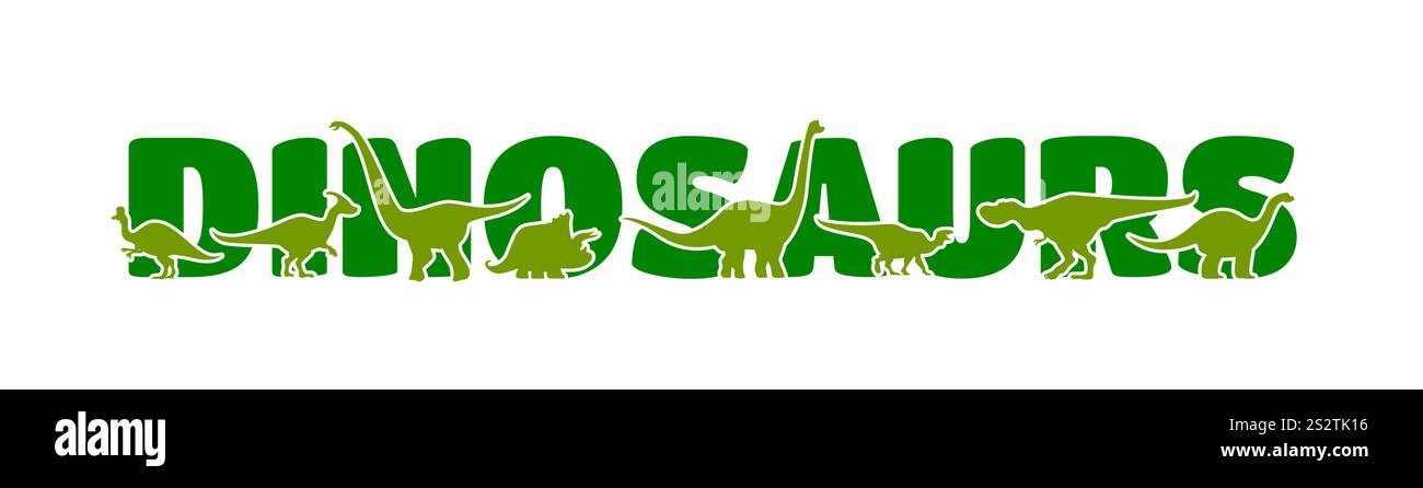 Dinosaurier-Silhouetten prähistorischer Dino-Tiere und jurassischer Reptilien. Vektor jurassic tarbosaurus, triceratops, Brachiosaurus und Iguanodon, Omesaurus und Corythosaurus Dinosaurier grüne Silhouetten Stock Vektor