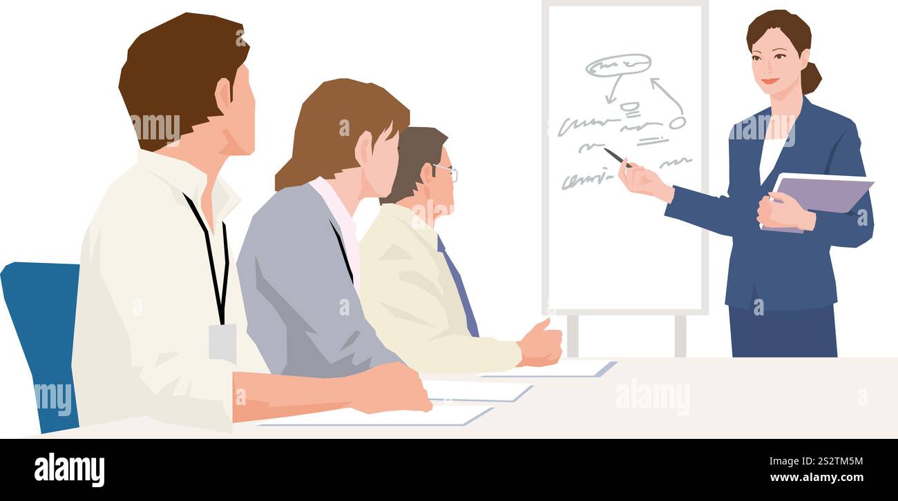 Drei Männer und drei Frauen, die von einer Lehrerin ausgebildet werden Stockfoto