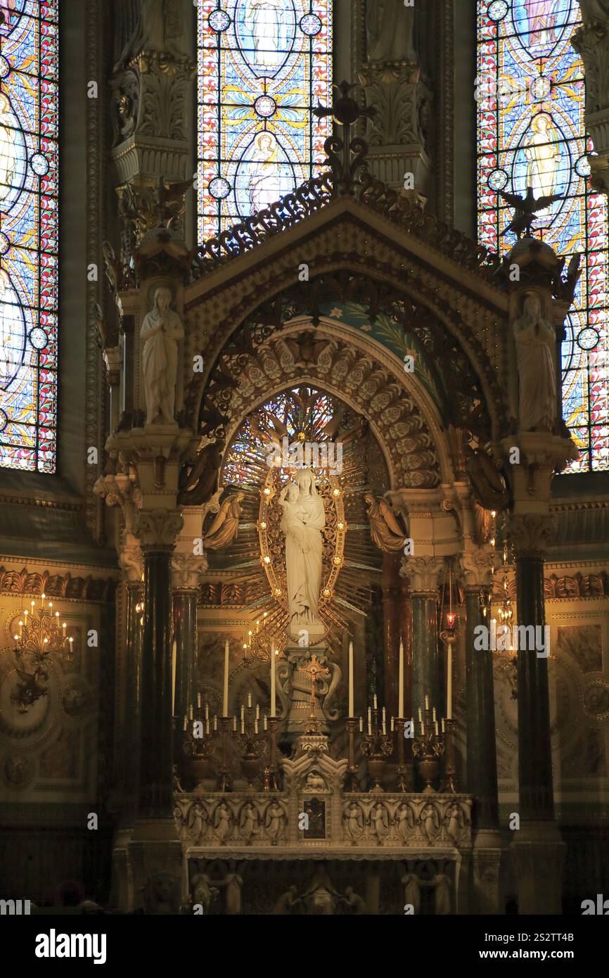 Basilika Notre-Dame de Fourviere, Lyon, Auvergne-Rhone-Alpes, Frankreich, Europa Stockfoto