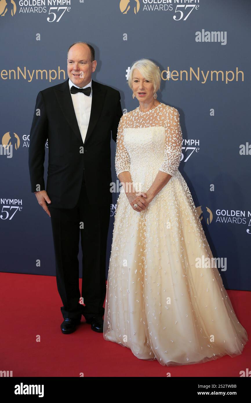 Dame Helen Mirren und Prinz Albert II. Von Monaco, Nymphes d'Or Preisverleihung, 57. Festival de Television de Monte-Carlo, TV Festival Monte-Carlo, PR Stockfoto